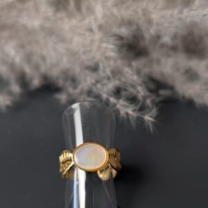 NOUVEAUTE bague graine de café, pierre blanche doré