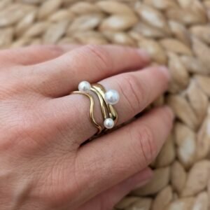 NOUVEAUTE bague vagues avec perle doré