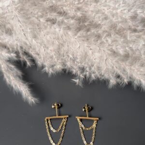 Boucles d'oreilles barre fine et chaînes doré