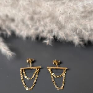 Boucles d'oreilles barre fine et chaînes doré