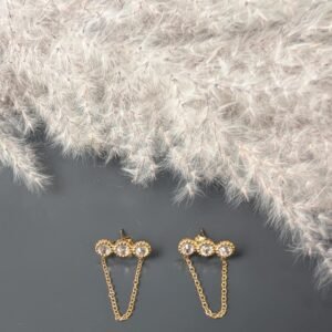 Boucles d'oreilles triple strass avec chaîne doré