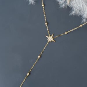 Collier Y Étoile avec strass et perles en doré