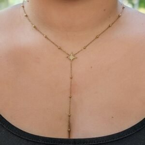 Collier Y Étoile avec strass et perles en doré