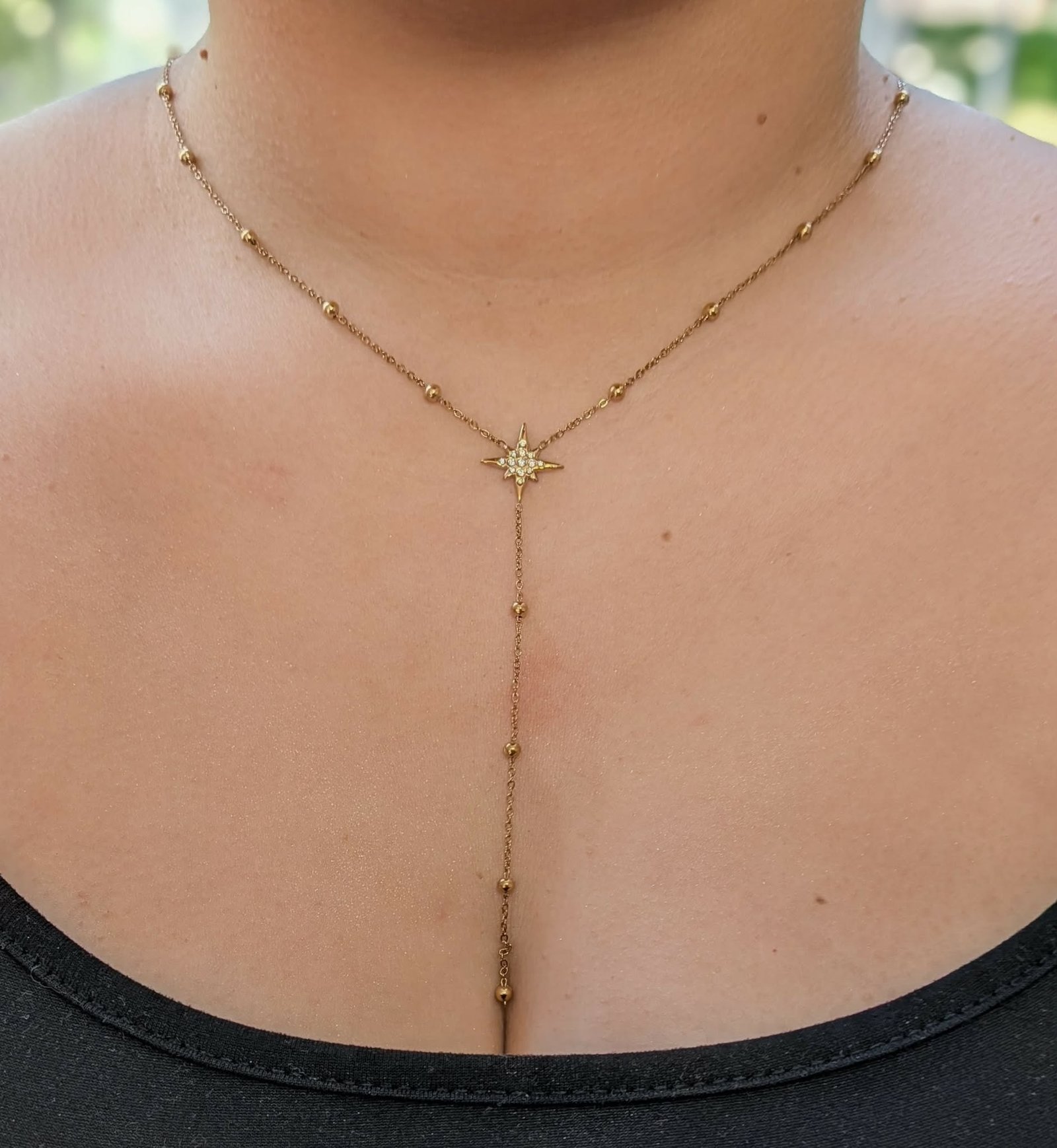 Collier Y Étoile avec strass et perles en doré
