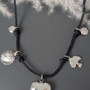 COLLIER FIL NOIR BRELOQUES SILVER